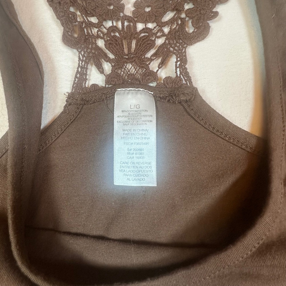 Women's Brown Crochet Racerback Tank Top Casual Summer Everyday Size Large - Picture 3 of 7